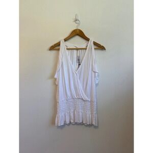 NWT Red Haute Tencel Surplice Smocked Waist Top in White | Size Medium